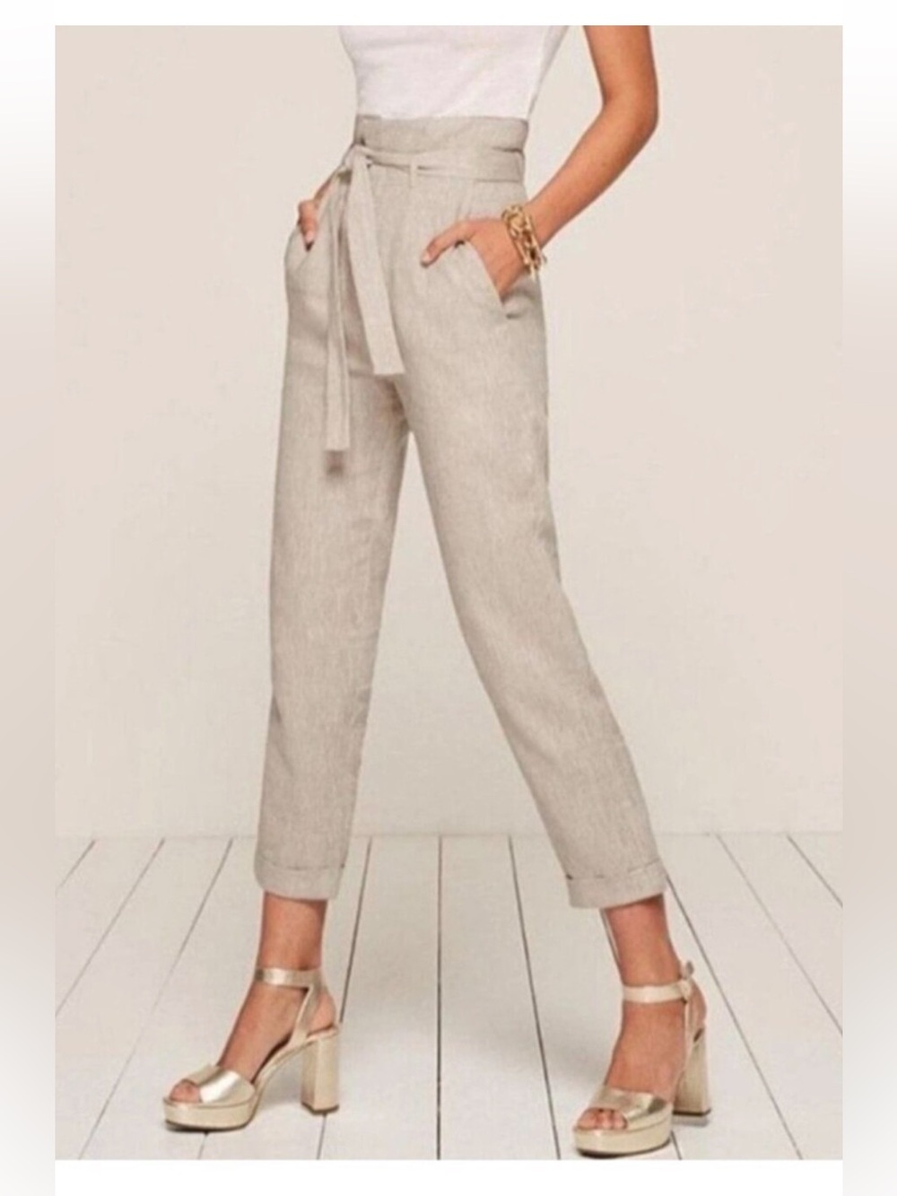 Reformation Fisher Paperbag Waist Linen Pants Size 4